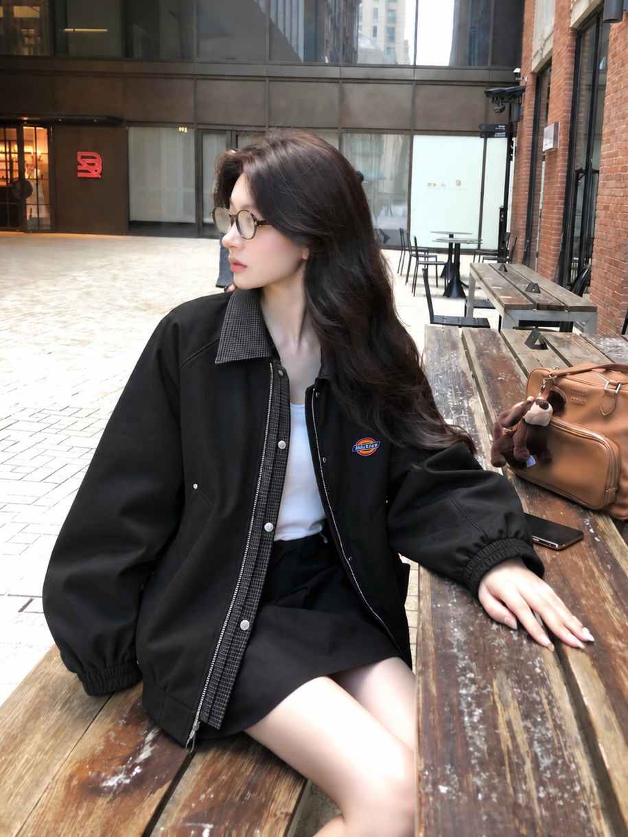 (預購）Dickies 復古 格紋拼接 教練外套 美式 翻領