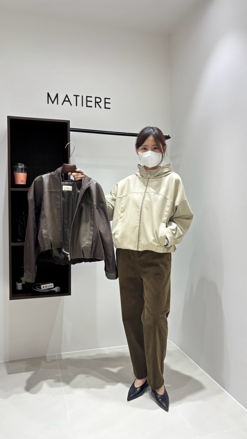 MA7112 街頭甜酷連帽拼接皮革外套