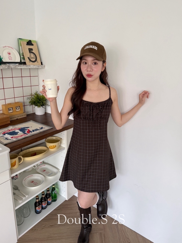 細肩復古感格子短洋*2色