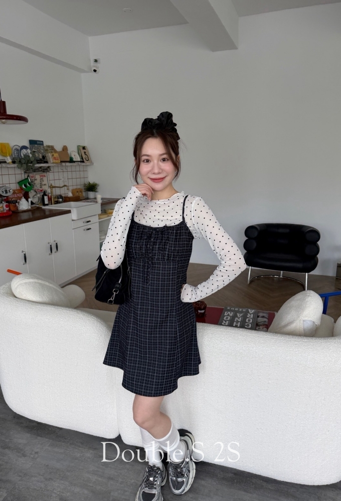 細肩復古感格子短洋*2色