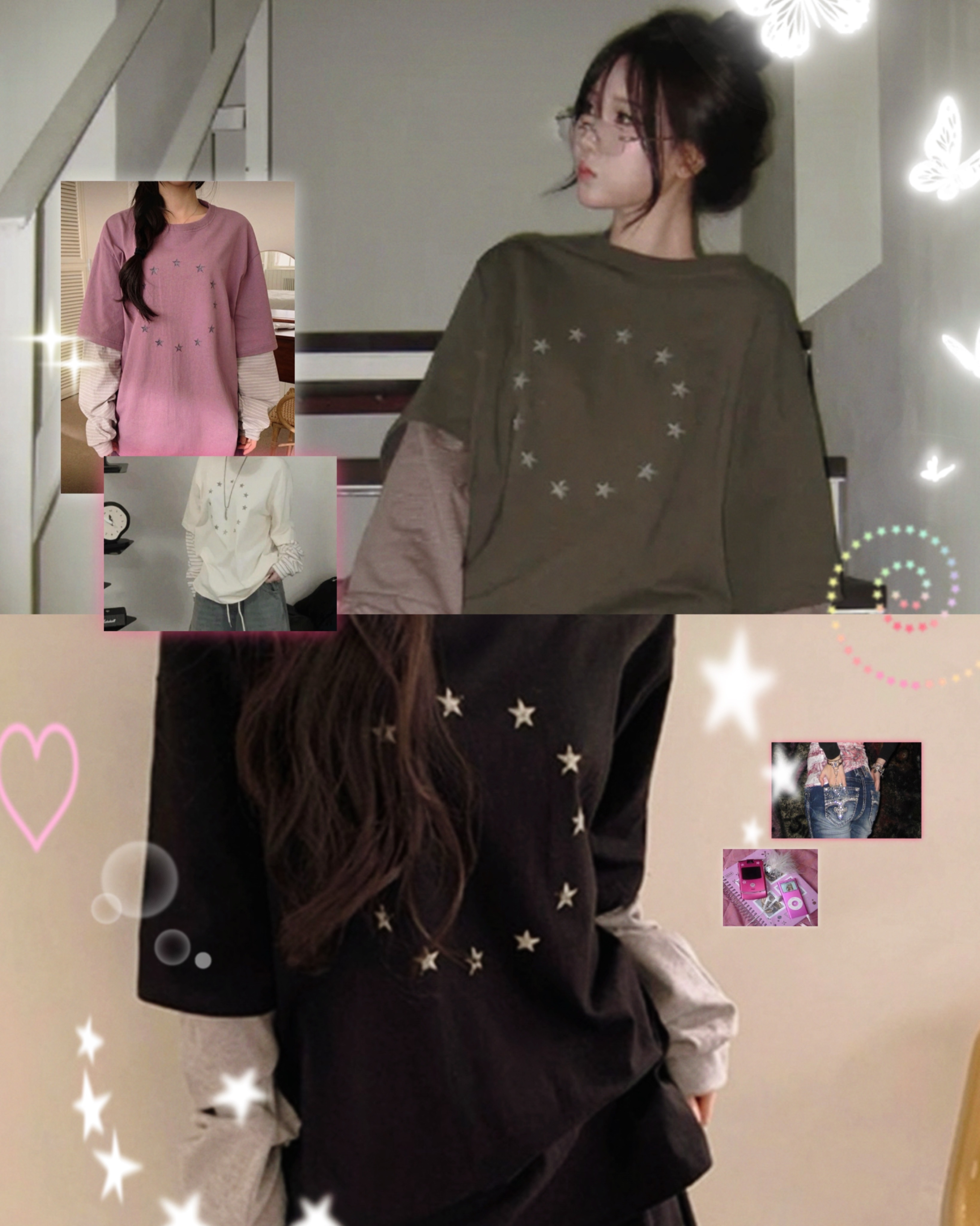 【網站限定優惠】寬鬆星星圓圈假兩件Tee