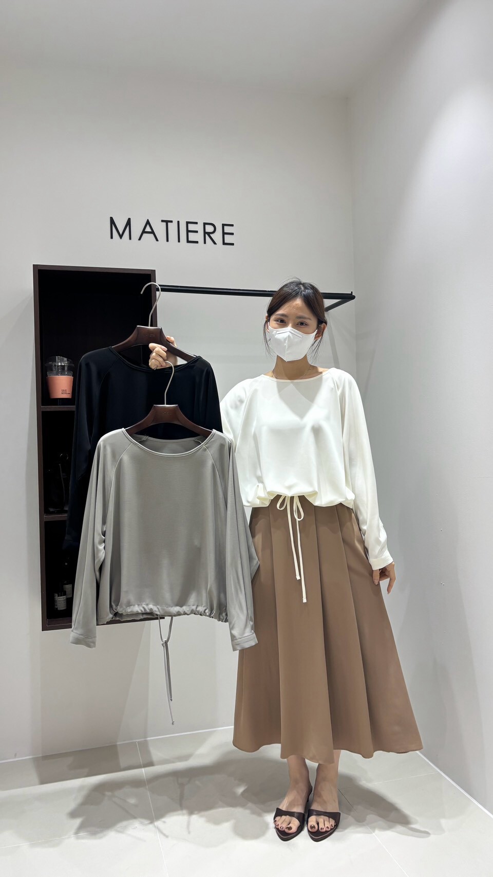 MA7104 莫代爾下擺抽繩寬鬆落肩長袖上衣