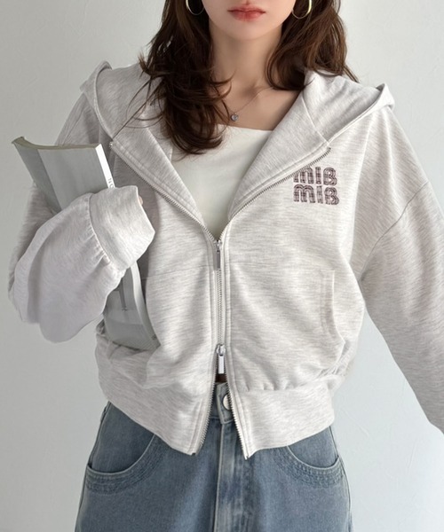 日本🇯🇵連線 Mily Bilet 胸前Logo設計雙拉鍊連帽衫 格紋貼片 短版 雙拉鏈 連帽 外套 長袖 5色(任買兩件711免運)/預購