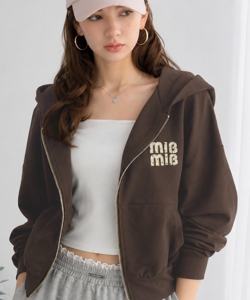 日本🇯🇵連線 Mily Bilet 胸前Logo設計雙拉鍊連帽衫 格紋貼片 短版 雙拉鏈 連帽 外套 長袖 5色(任買兩件711免運)/預購