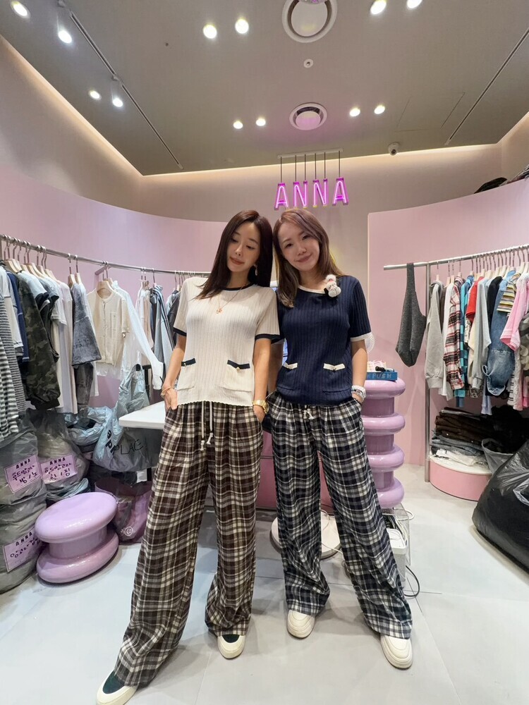 9K030-ANNA小圖小格紋腰鬆緊抽繩寬褲【預購】((不列入會員折扣))