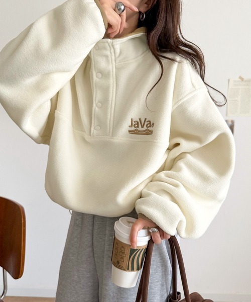日本🇯🇵連線 JAVA 輕盈寬鬆撞色抓絨半拉鍊套頭衫 休閒 復古 刺繡 寬鬆 長袖 套頭衫 5色(任買兩件711免運)/預購