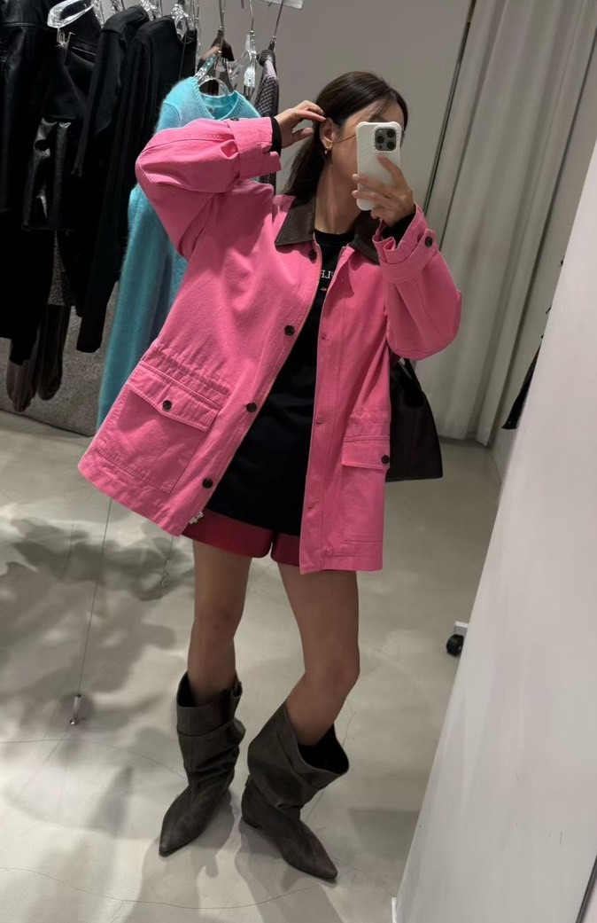 咖領撞色工裝夾克