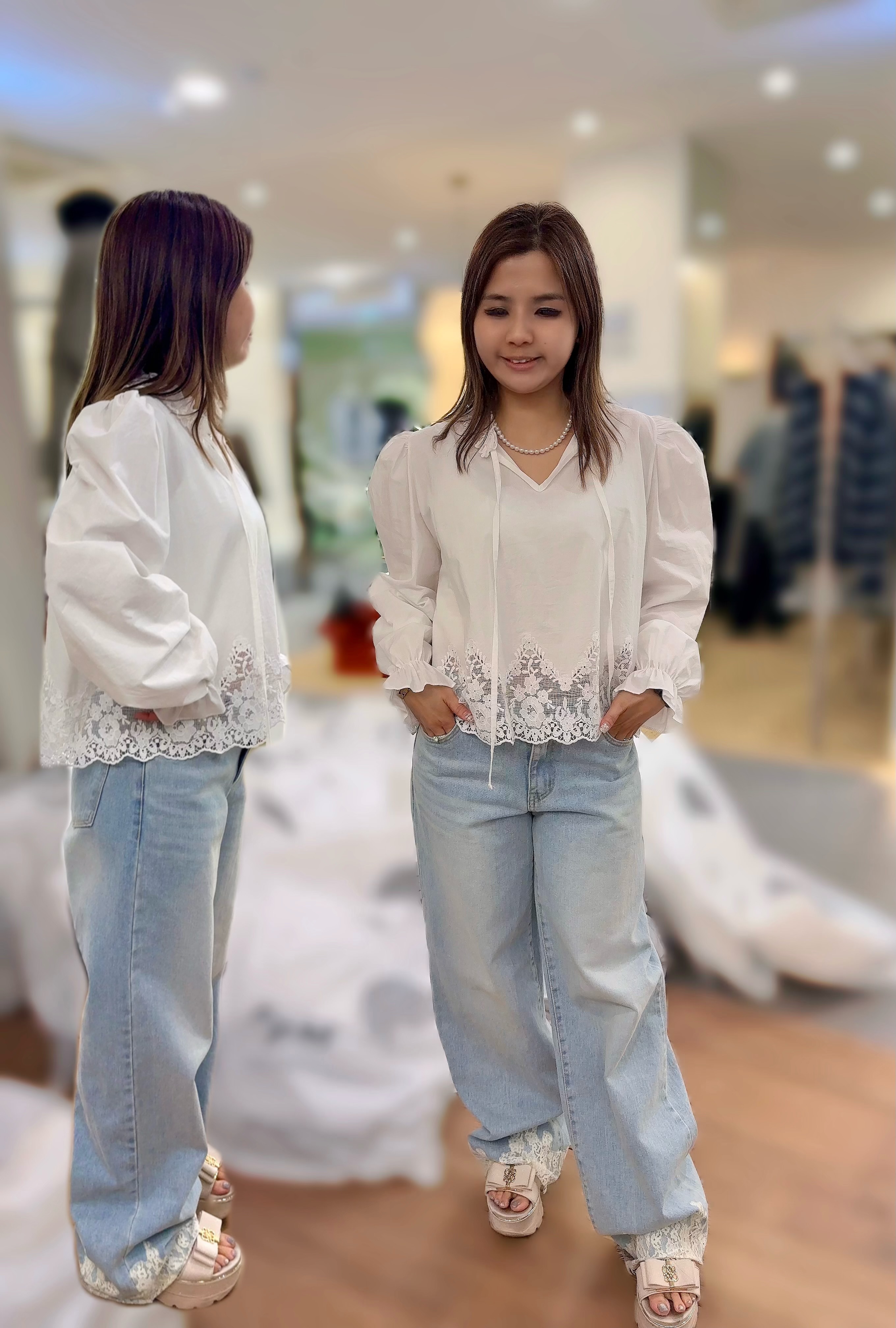 FW05  lace牛仔褲👖 S: 腰31 HIP40 長42 M:腰32 HIP41 長43 L:腰33 HIP42 長44 $699