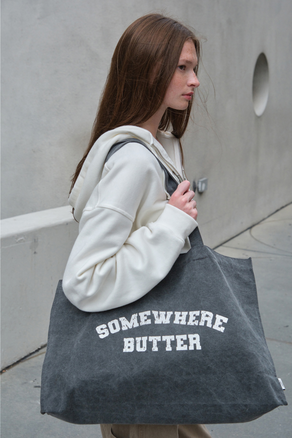 <韓國代購> SOMEWHERE BUTTER PIGMENT SQUARE LOGO COTTON BAG