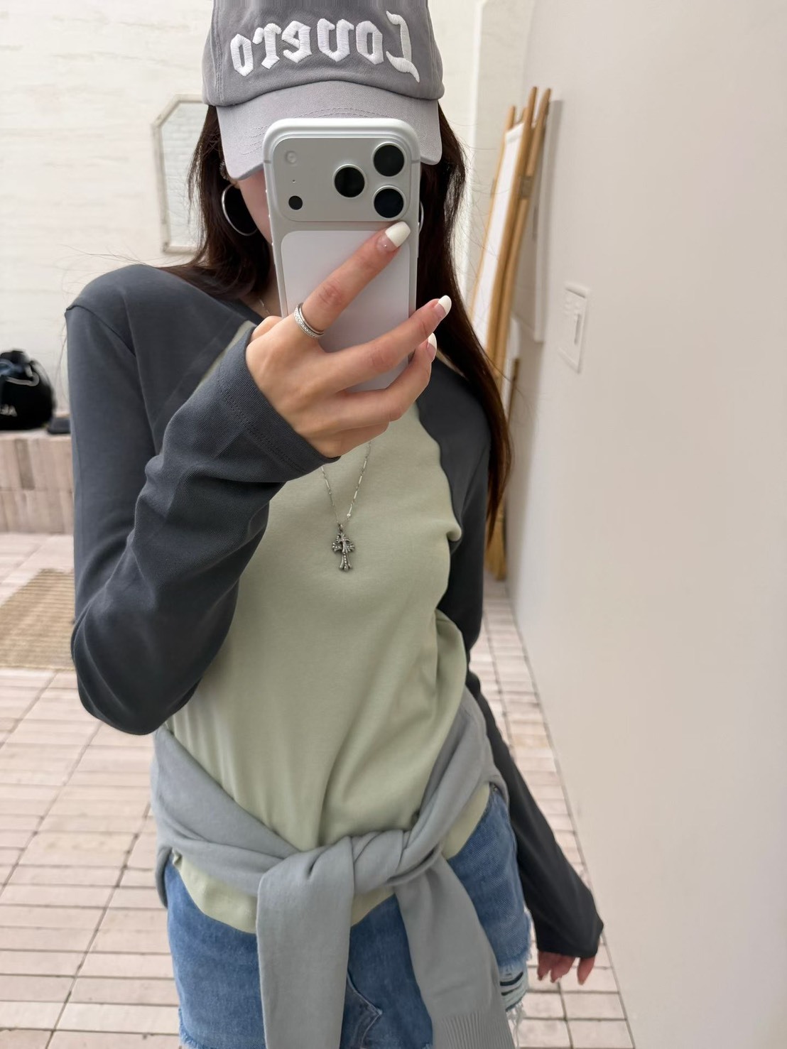 拚色棒球長袖上衣