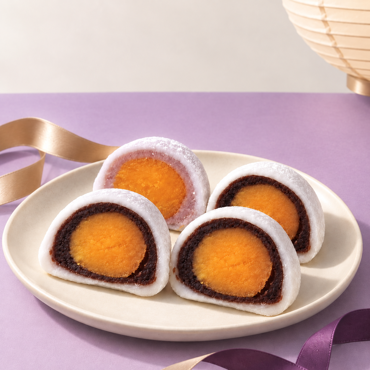 【 鹹蛋黃大福四入組 】芋泥1入 + 烏豆沙3入