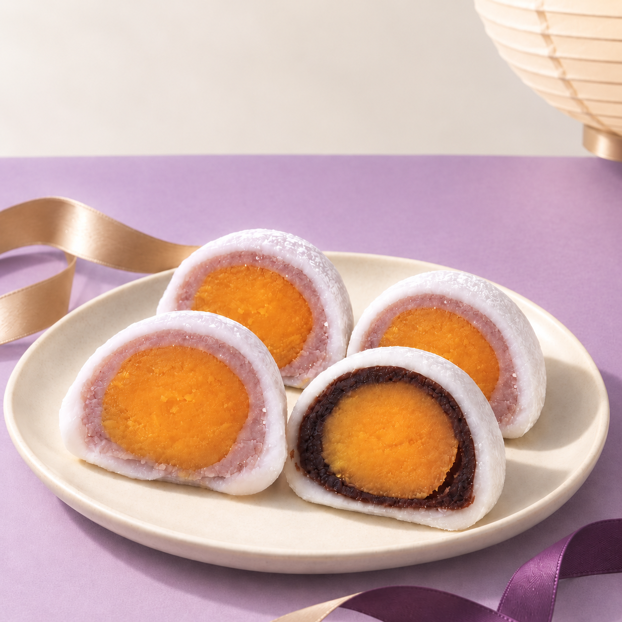 【 鹹蛋黃大福四入組 】芋泥3入 + 烏豆沙1入