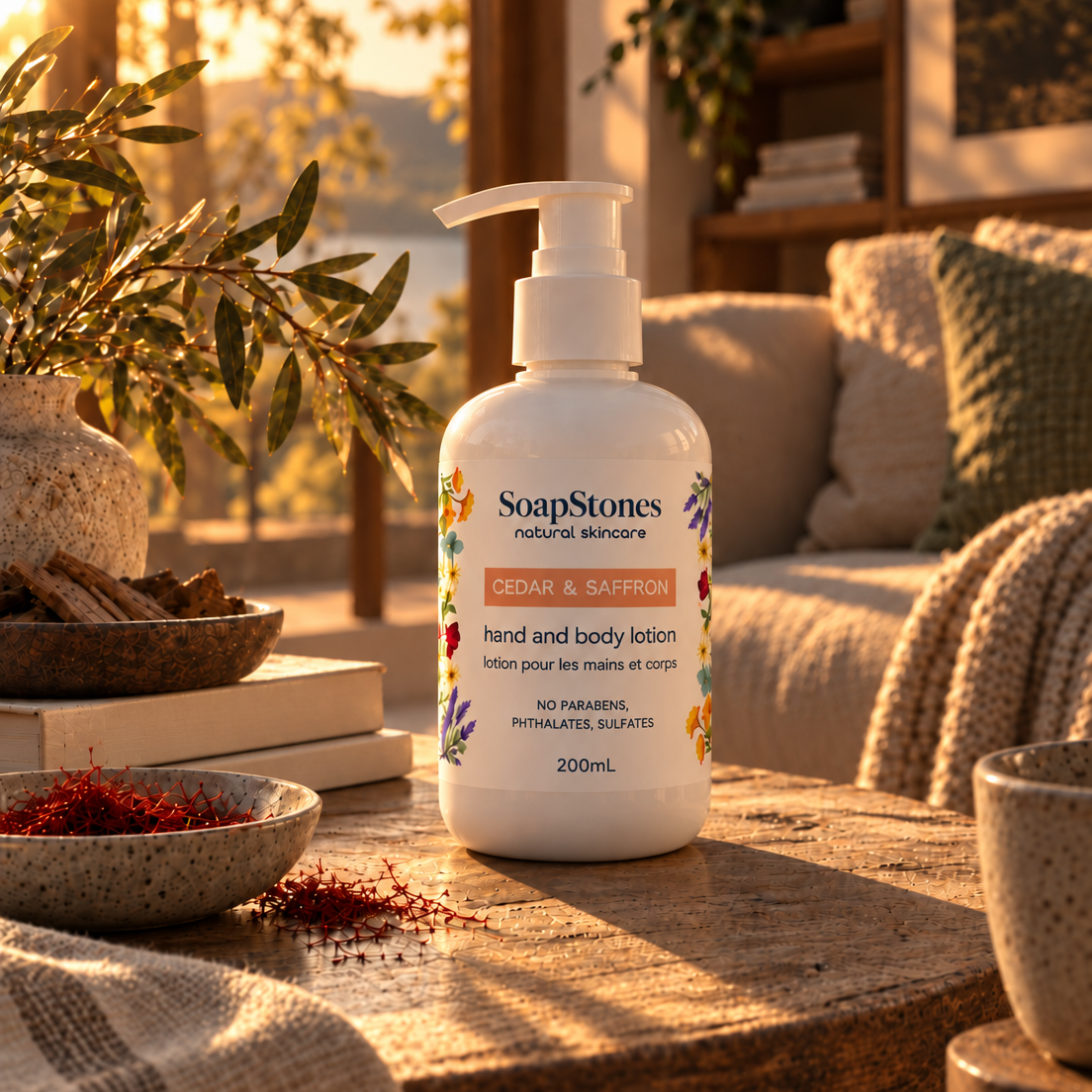 Soapstones雪松藏紅花手部及身體潤膚乳液