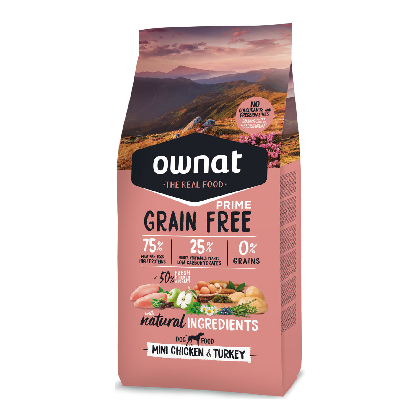 Ownat 無穀物鮮肉狗糧| 放牧雞火雞| 全齡犬 小顆粒| 3kg