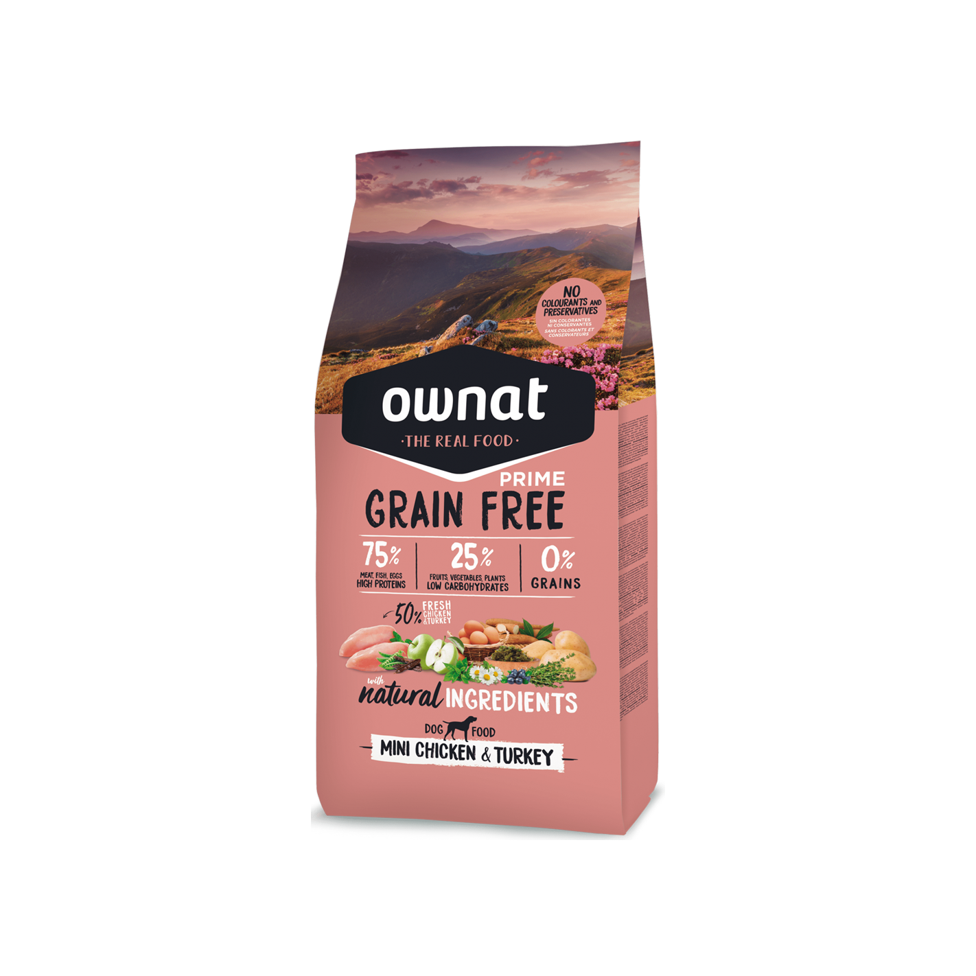 Ownat 無穀物鮮肉狗糧| 放牧雞火雞| 全齡犬 小顆粒| 1kg