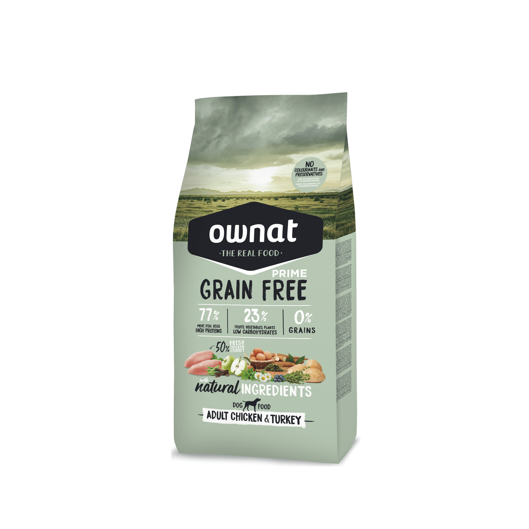 Ownat 無穀物鮮肉狗糧| 放牧雞肉與火雞| 成年犬 大顆粒| 3kg