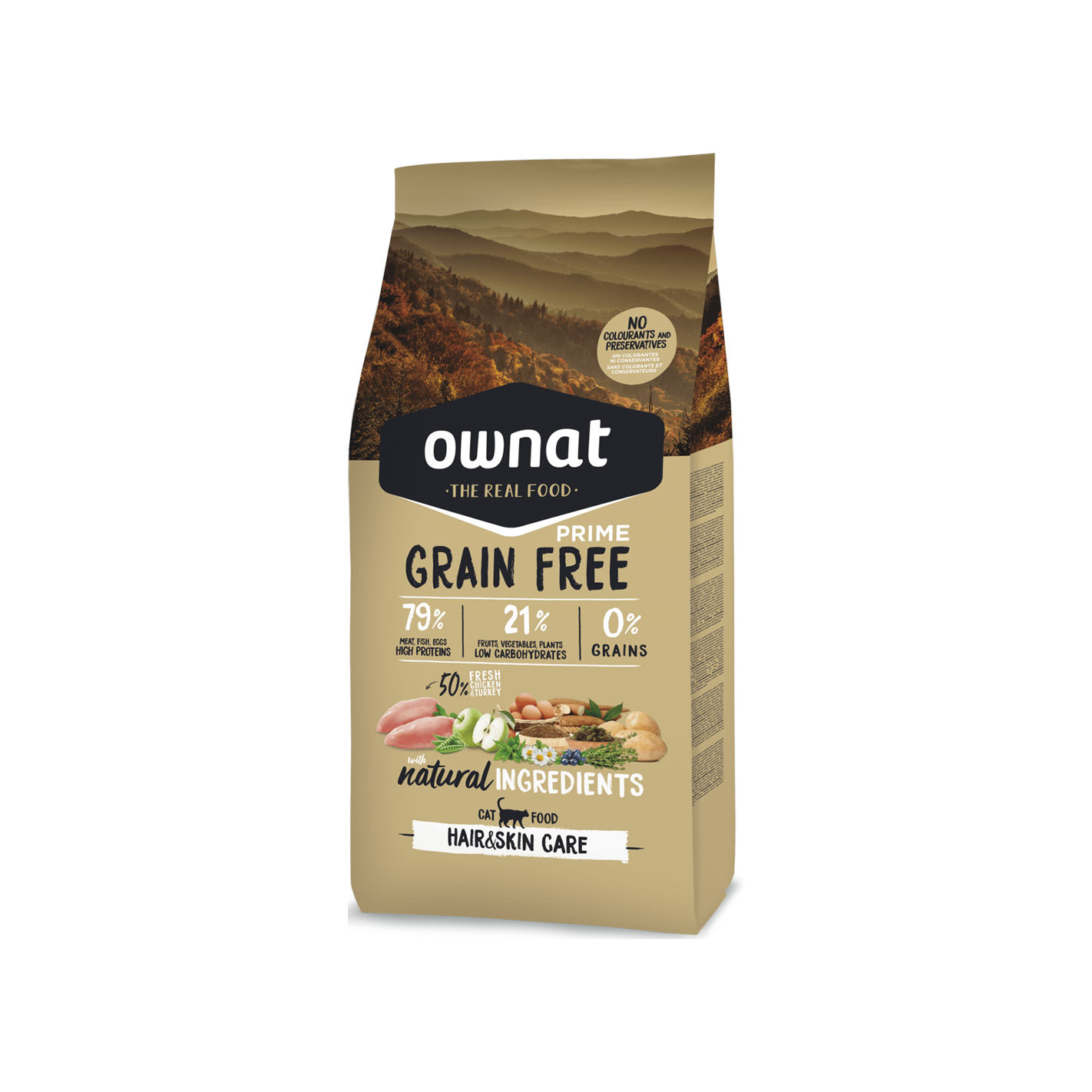 Ownat 無穀物鮮肉貓糧| 放牧雞肉火雞| 全齡貓 毛髮亮麗| 1kg