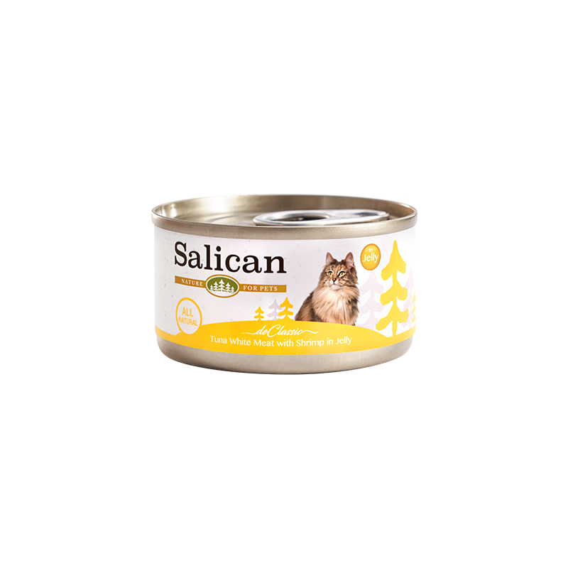 Salican 白肉吞拿魚鮮蝦喱貓罐|  85g