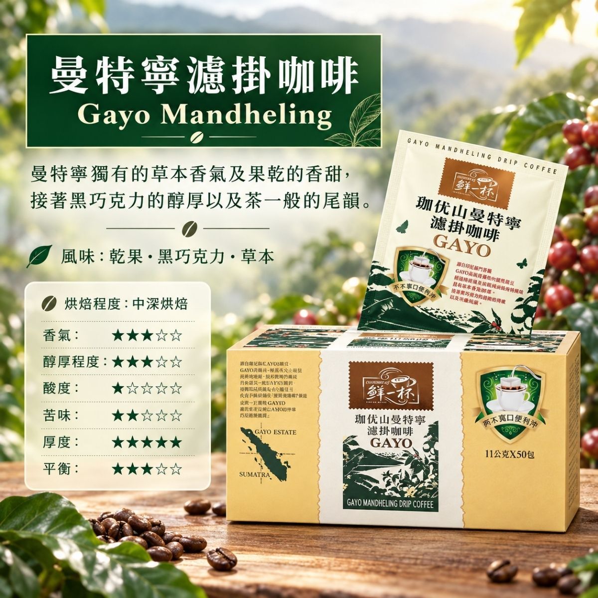 鮮一杯 珈优山曼特寧濾掛咖啡50入｜中深烘焙 掛耳咖啡 好市多【輕鬆購五金百貨】