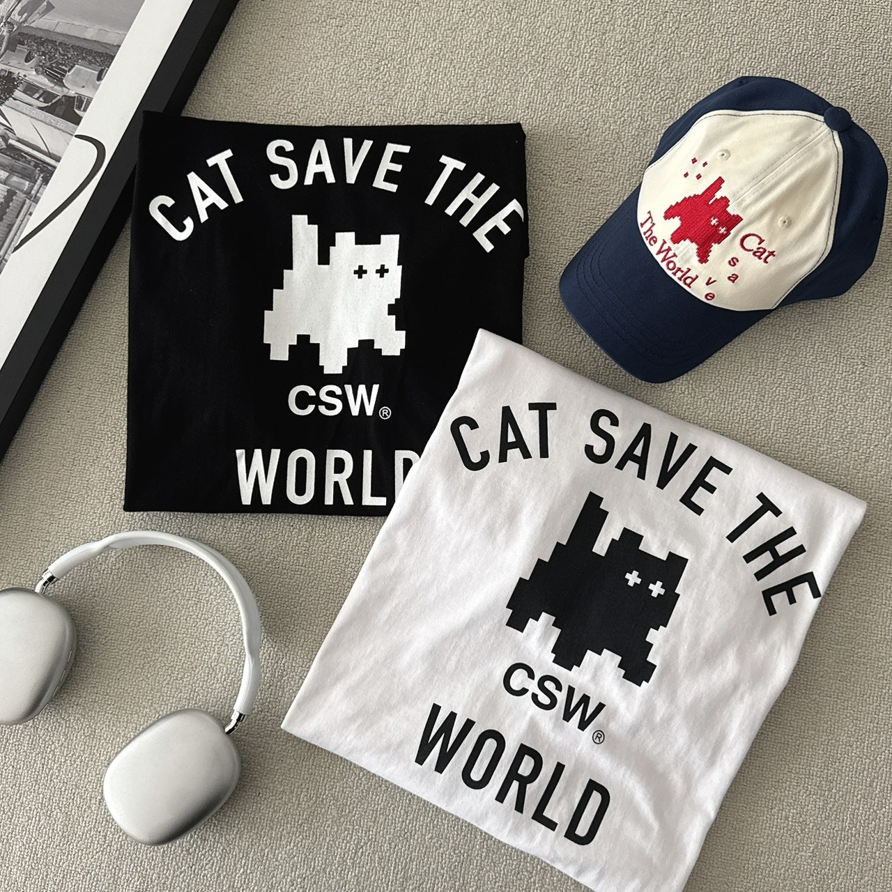 （現貨）韓牌 catsavetheworld CSW MYOW 像素貓咪 短T S-P00000BX
