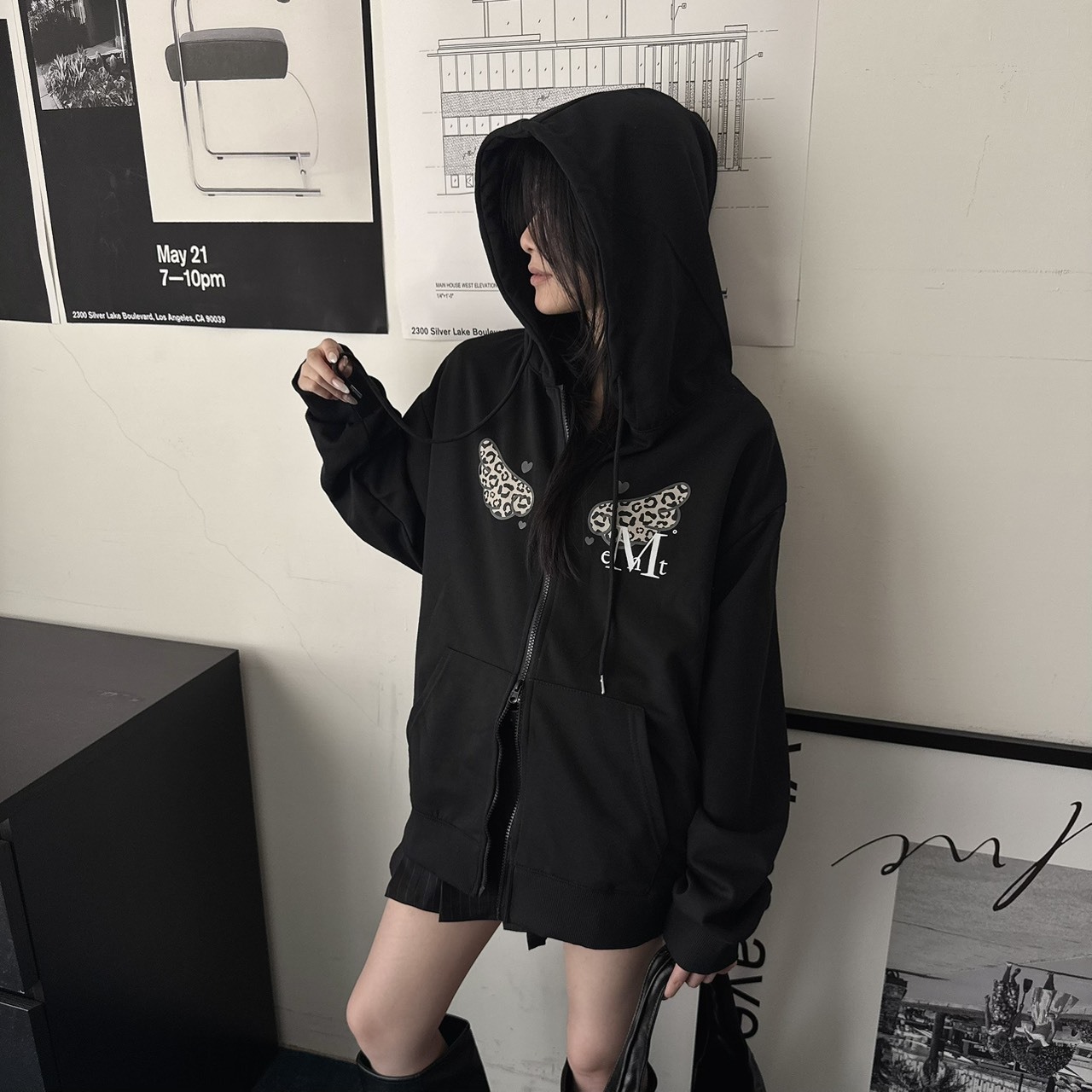 （現貨）韓牌 MUCENT SAR 天使 豹紋翅膀 無刷毛 連帽外套 P0000BMO