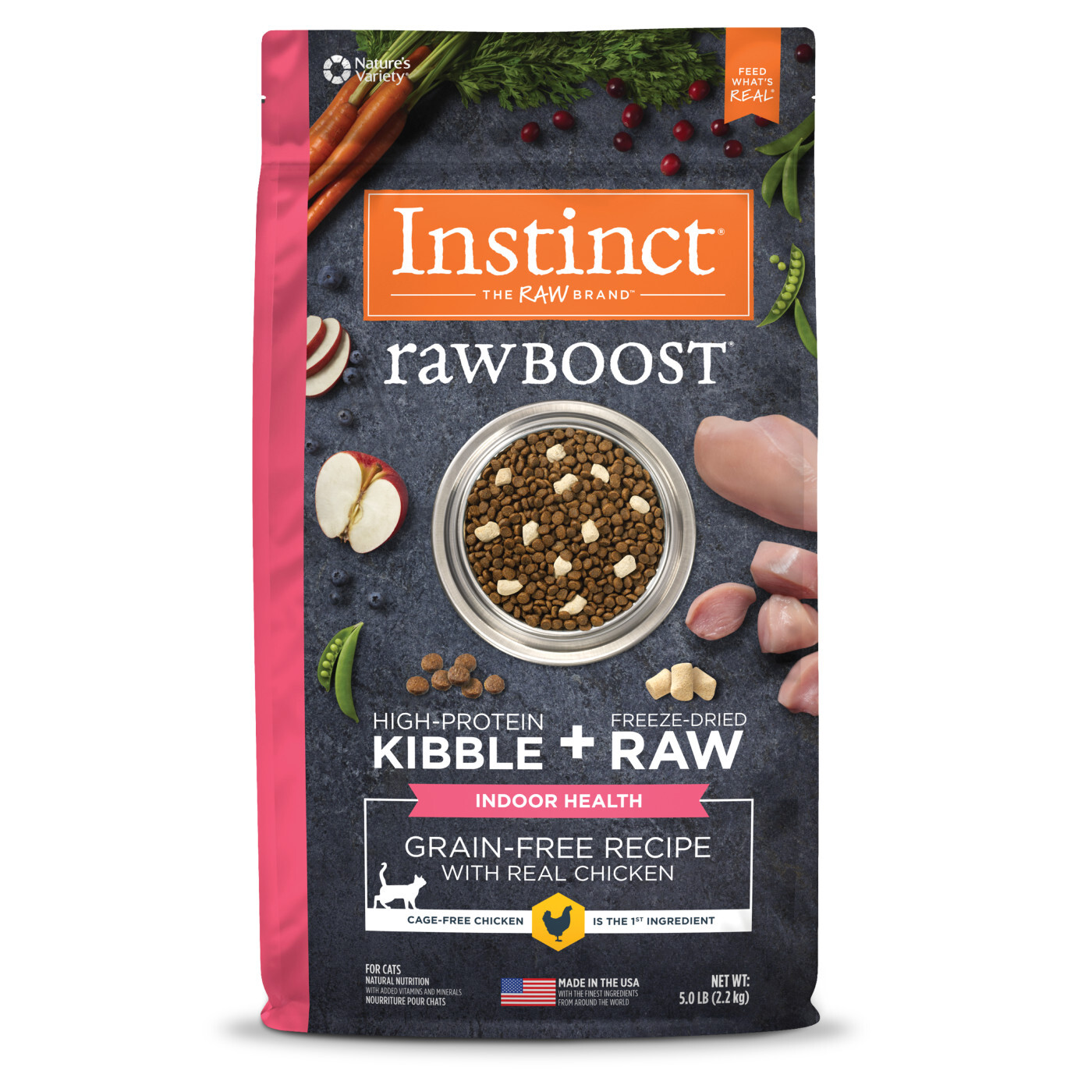 Instinct Raw Boost 凍乾生肉粒無穀物貓糧| 雞肉 5lb| 室內貓配方