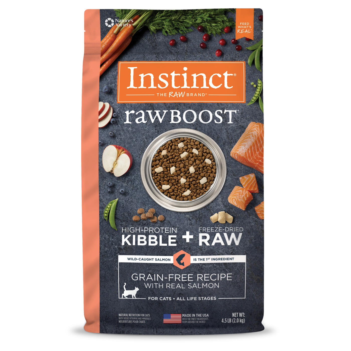 Instinct Raw Boost 凍乾生肉粒無穀物貓糧| 三文魚 4.5 lb| 全貓配方