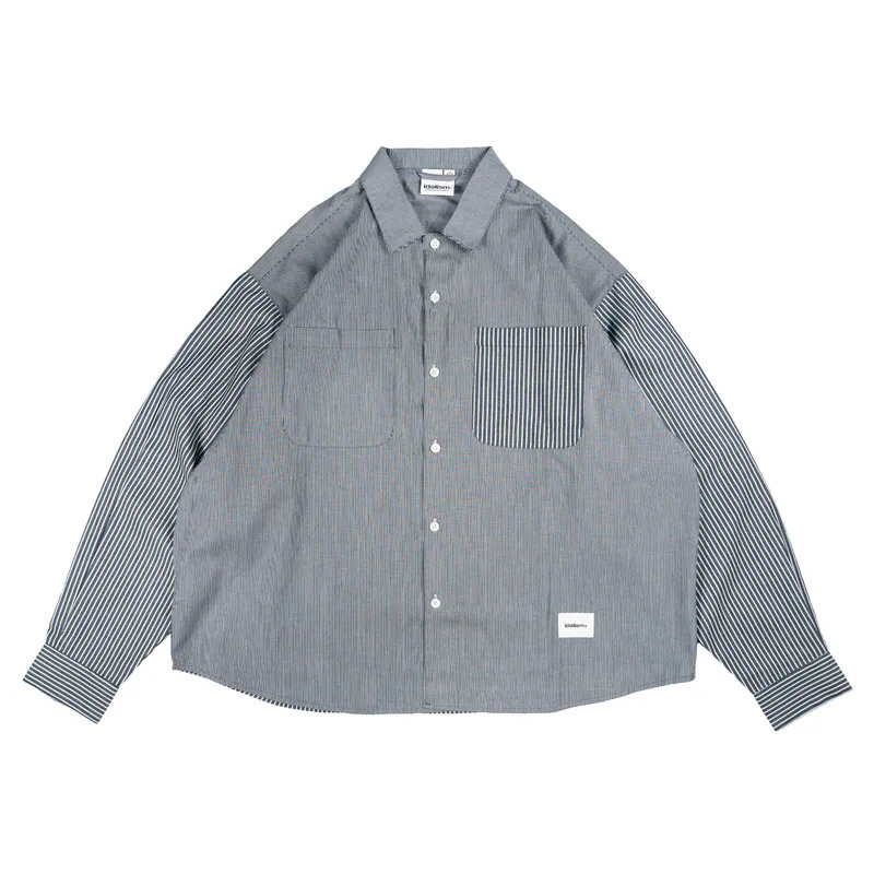 idealism Patchwork Shirt 藍色 長T 條紋 襯衫【ID26063】