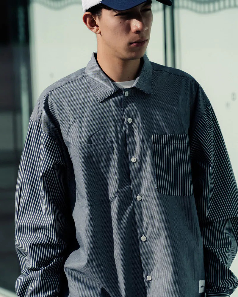 idealism Patchwork Shirt 藍色 長T 條紋 襯衫【ID26063】