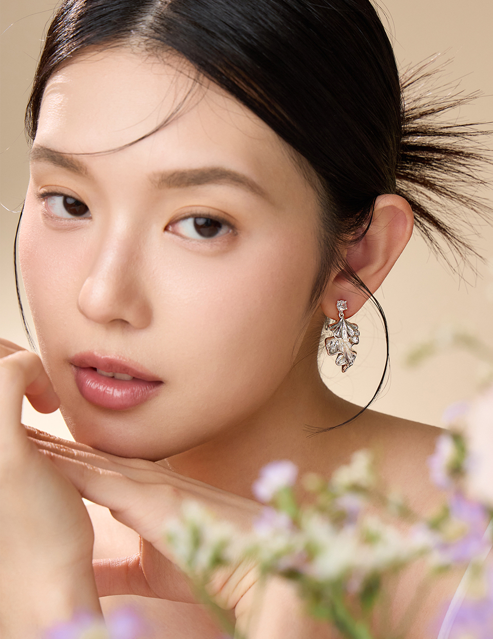 銀杏葉雙層流蘇．夾式耳環
