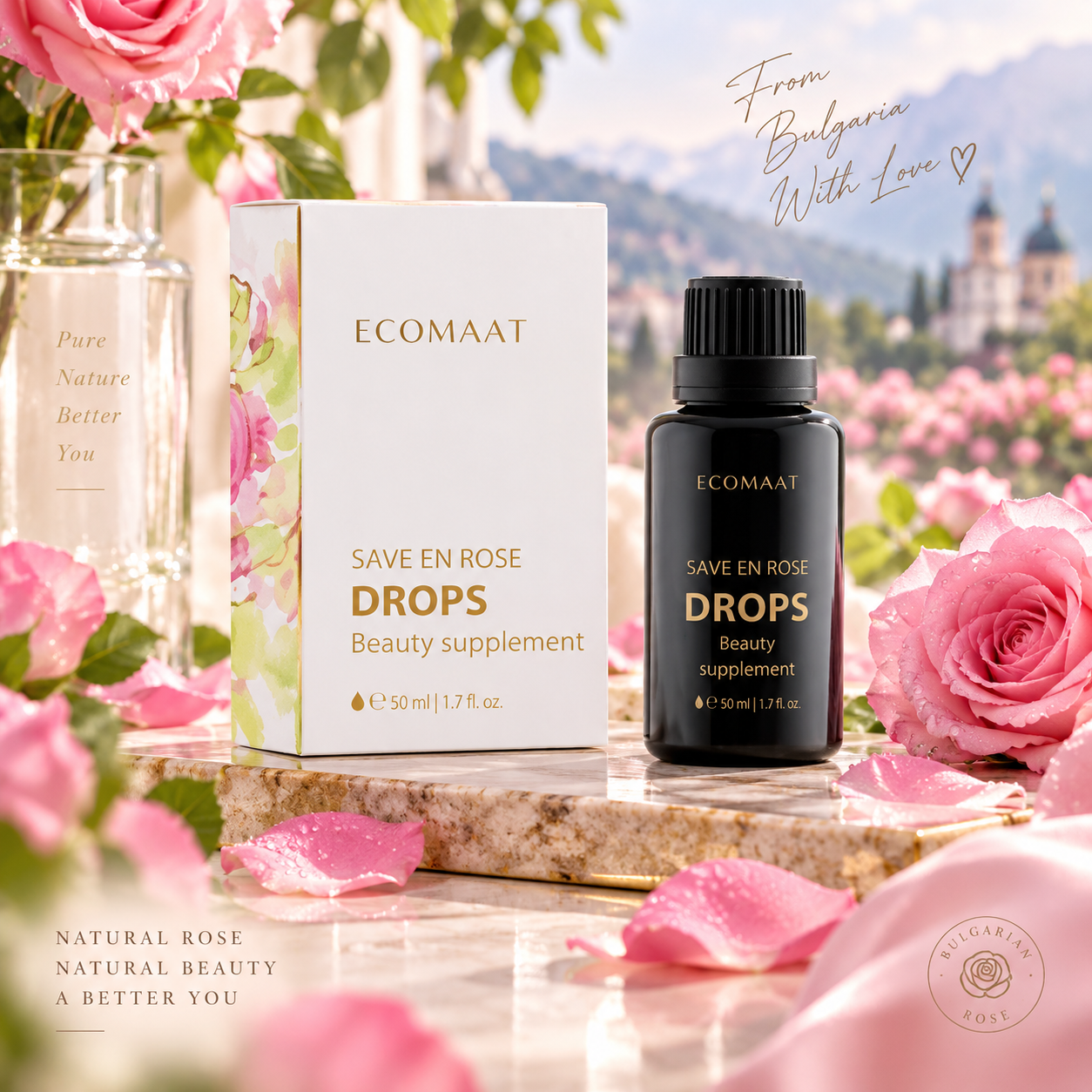 保加利亞 ECOMAAT 伊可茉【正品 】 玫瑰露精油 純露內服美容亮白口服液 50ML
