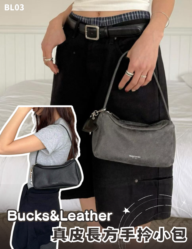 韓國Bucks & Leather長方手拎真皮小手袋 #BL03