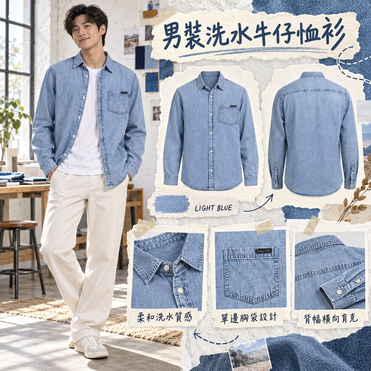 【預購】 CALVIN KLEIN N091514 男裝牛仔襯衫外套 (藍色)