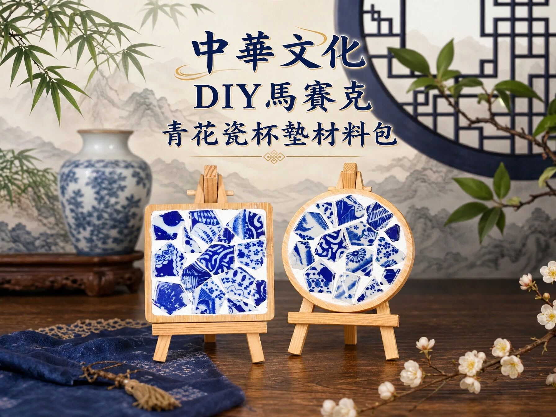 中華文化 DIY 馬賽克青花瓷杯墊 - 學校中華文化日視藝課手作教材 - 加油文具