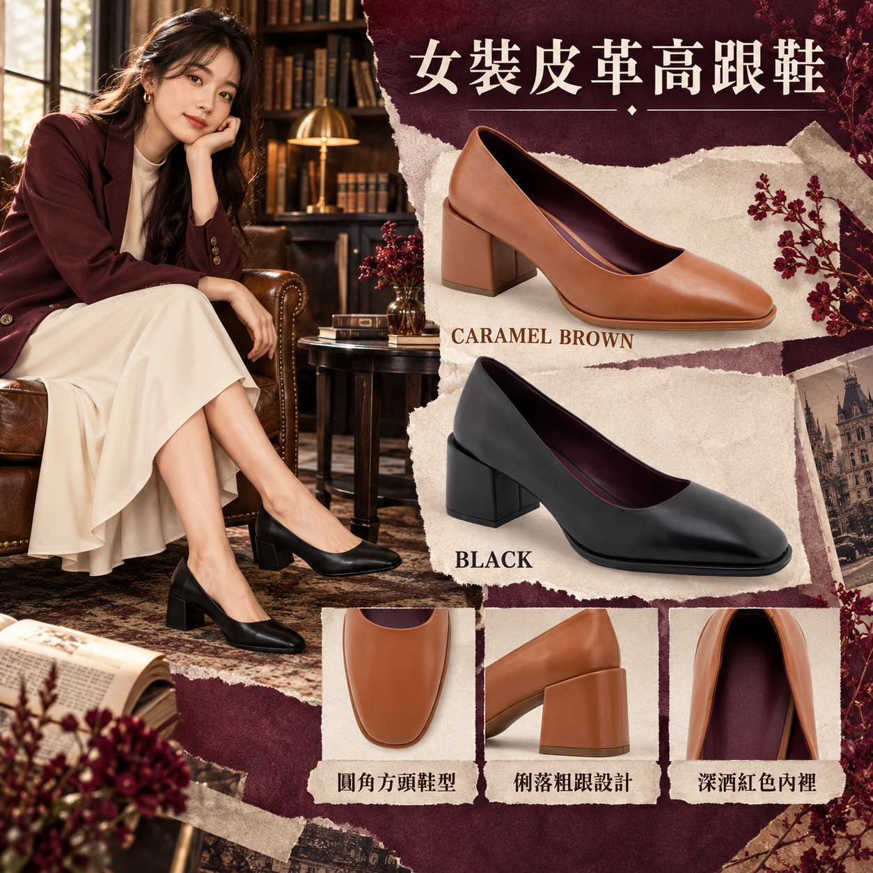 【預購】AEROSOLES N091561 Alae 女裝皮革高跟鞋