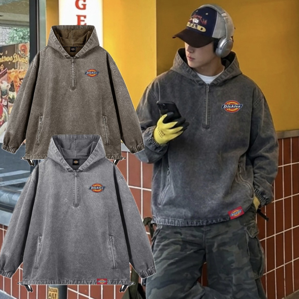『預購商品』Dickies 美式復古石洗刷舊帽T 經典馬蹄標落肩寬版 DKU263NKJBIV-GCY