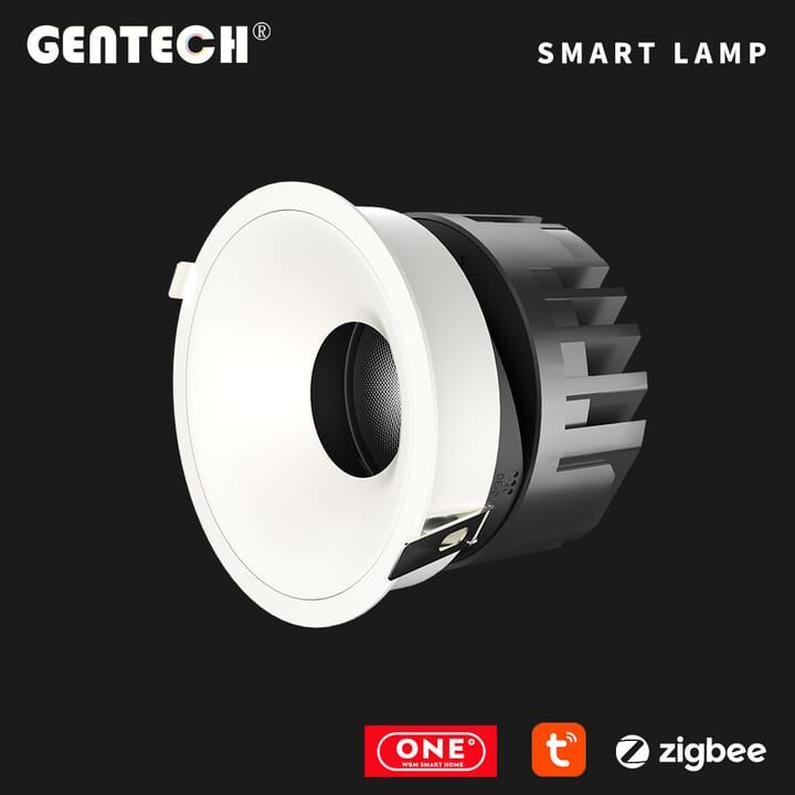 GENTECH ONE+ 量子智慧嵌燈聚光款,白色面框與深藏光源的官網商品圖