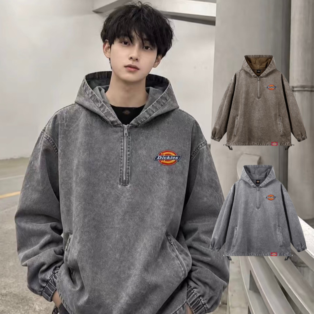 『預購商品』Dickies 美式復古石洗刷舊帽T 經典馬蹄標落肩寬版 DKU263NKJBIV-GCY