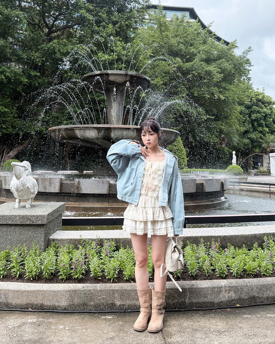 LINA LINA梨泰院風尚口袋撞色連帽牛仔外套-淺藍