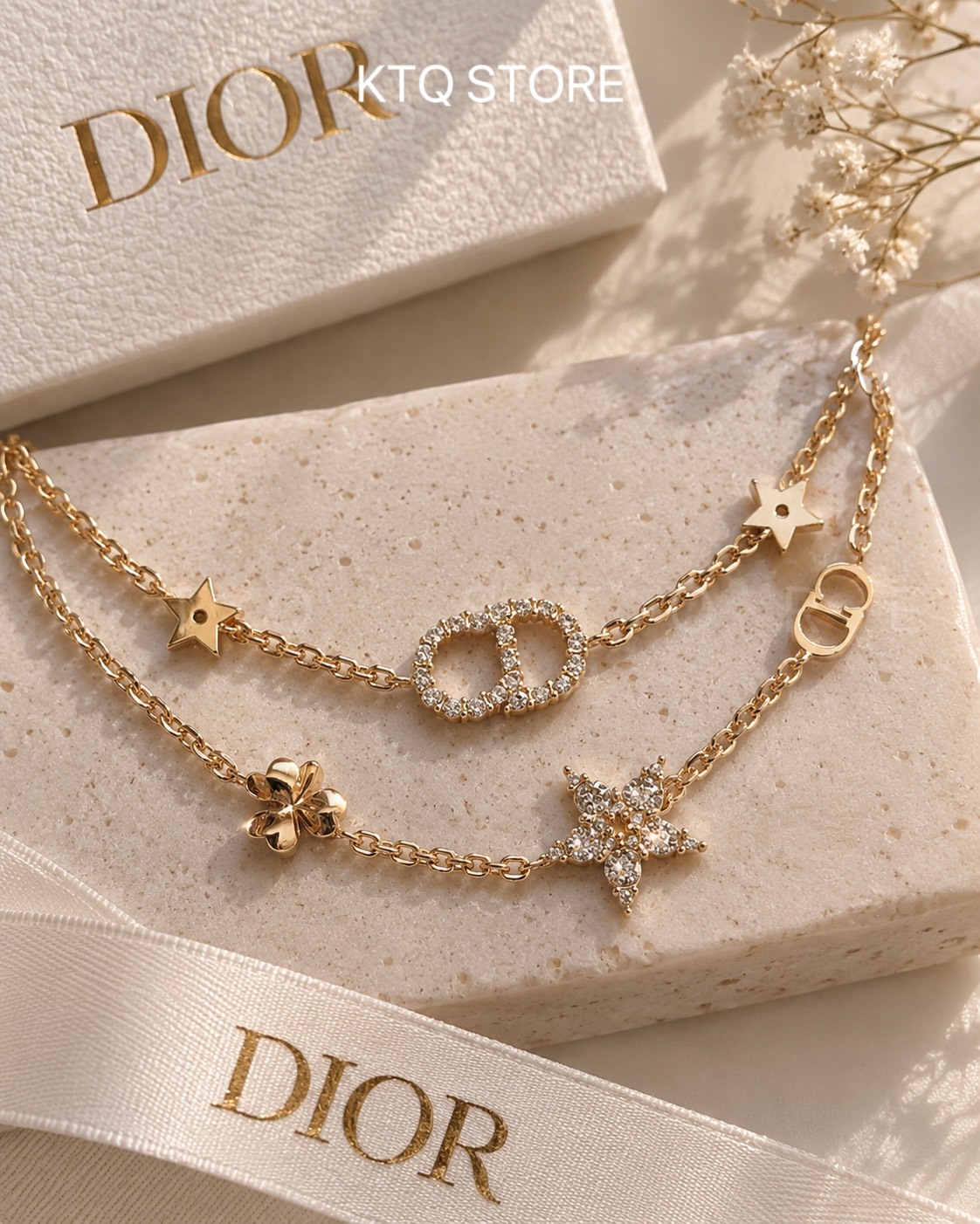 KTQ STORE ‧ DIOR 迪奧套裝 CD 簽名立方氧化鋯鍍金金屬手鍊 男女同款 情侶款 金色B3105WOMZI_D301