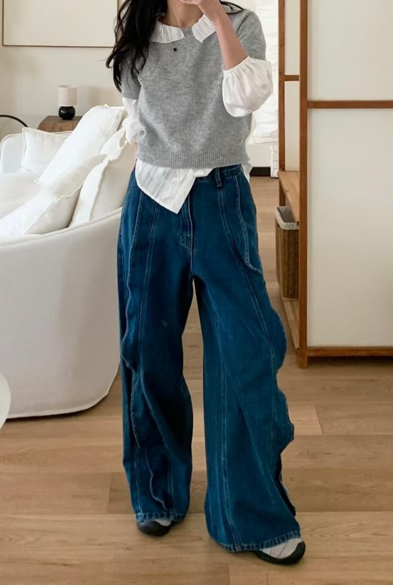 3277牛仔荷葉長褲