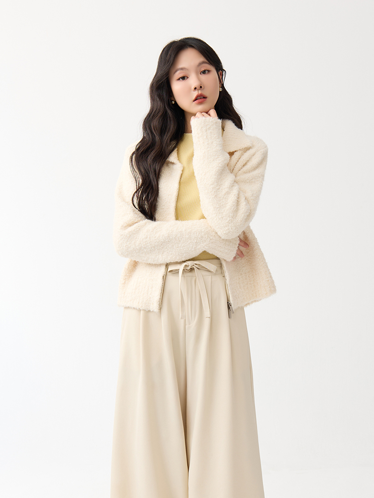 OH!HER 毛圈翻領雙拉鍊外套（12%羊毛）