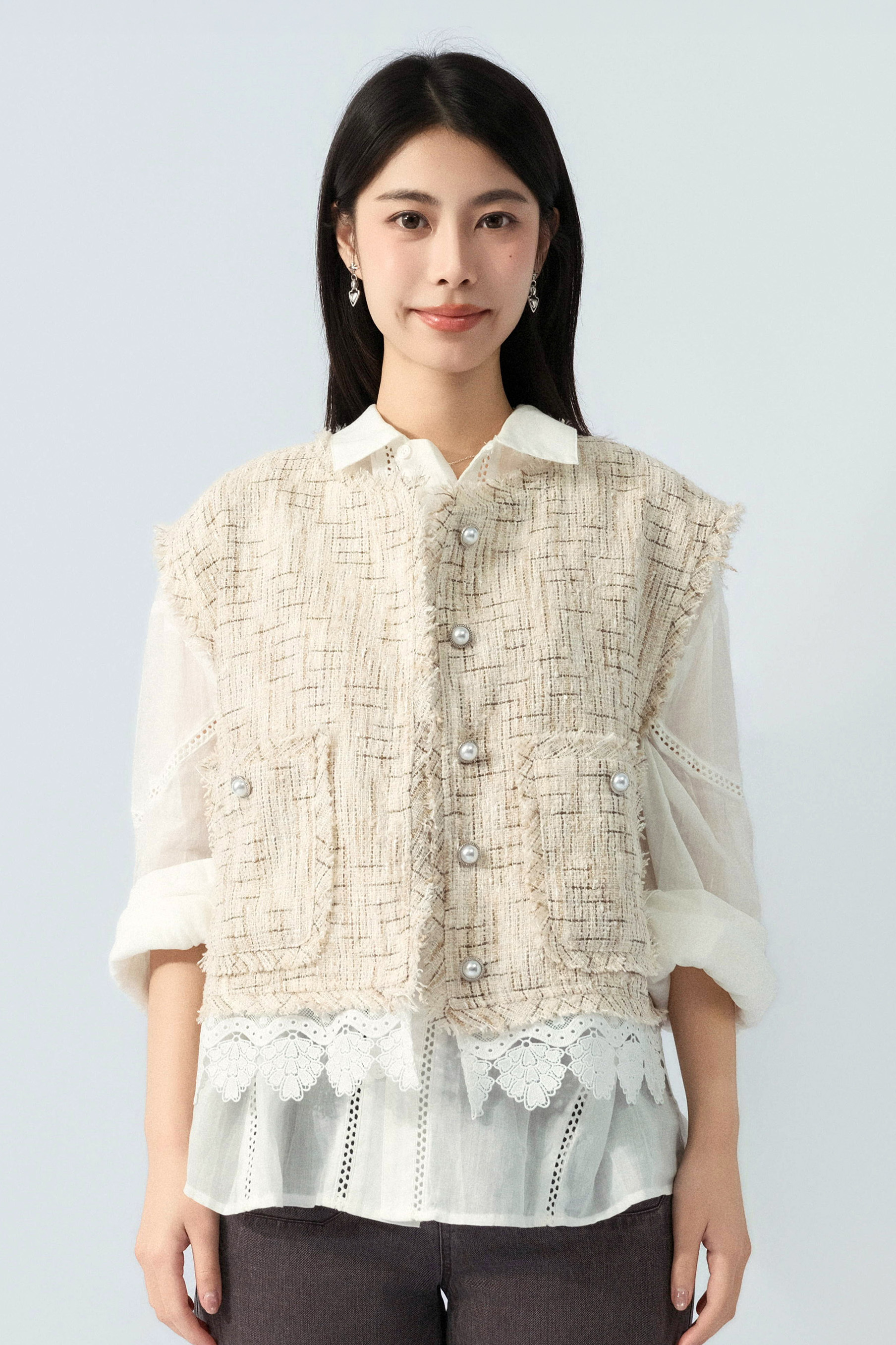蕾絲花邊腳tweed背心外套（現貨款式）
