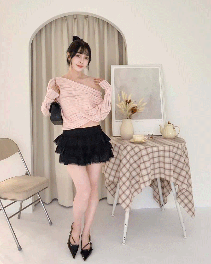 LINA LINA唯美柔焦橫條織網帆船領飛鼠袖上衣-甜美粉