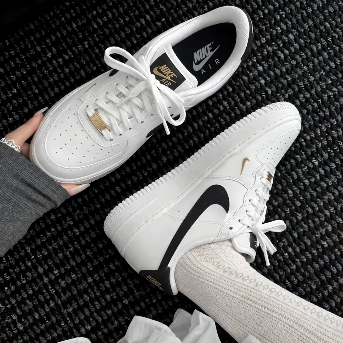 NKE AIR FORCE 1'07 ESSENTIAL 黑白 小金勾 休閒鞋 男女鞋 CZ0270-102