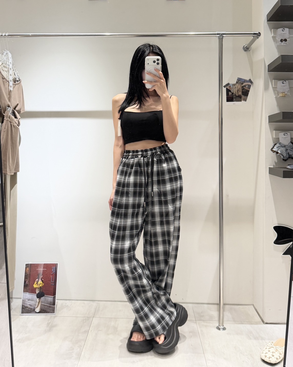 復古格紋直筒休閒褲(25207)