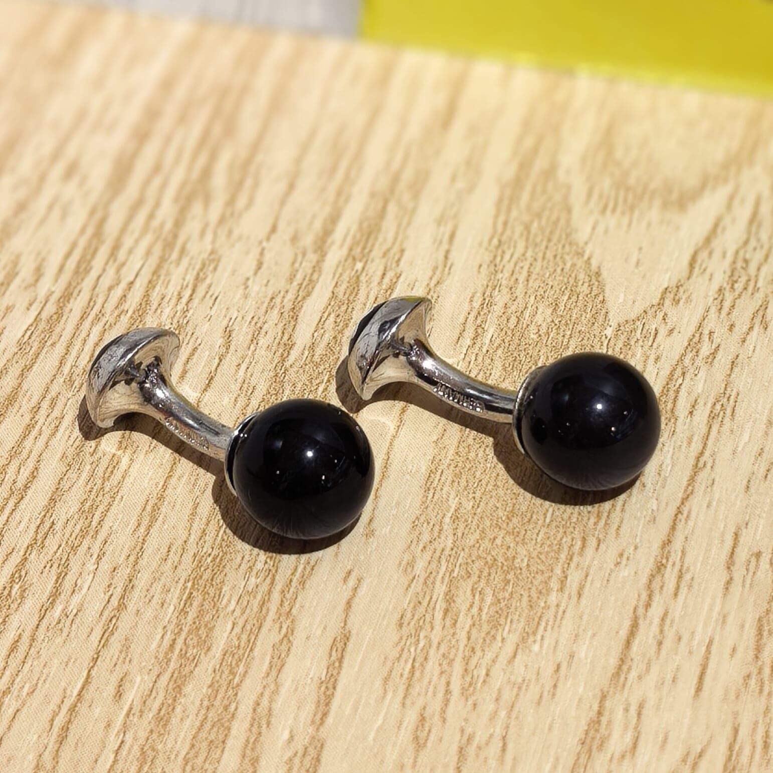 USED MONT BLANC袖口鈕/Cufflinks, 萬寶龍 黑瑪瑙圓球銀色,金屬袖扣, #香榭站正品