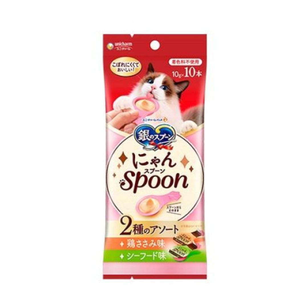 Unicharm - 銀湯匙 Spoon 2味肉醬匙 (雞肉&海鮮慕絲) 10g x 10包｜XB-CD 714 [貓用]