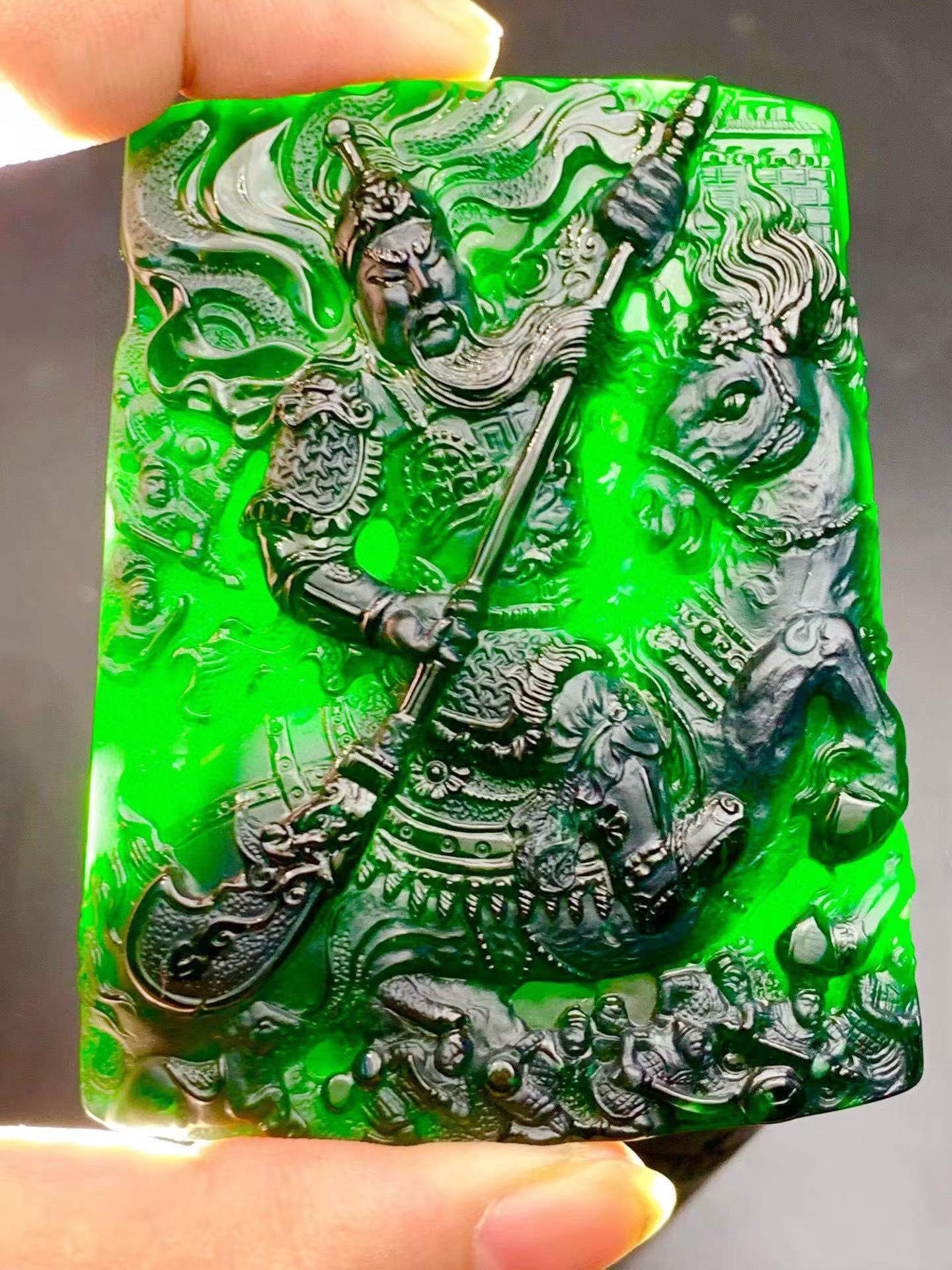 翡翠墨翠騎馬關公,天然翡翠A玉, 緬甸玉, Jade, Jadeite