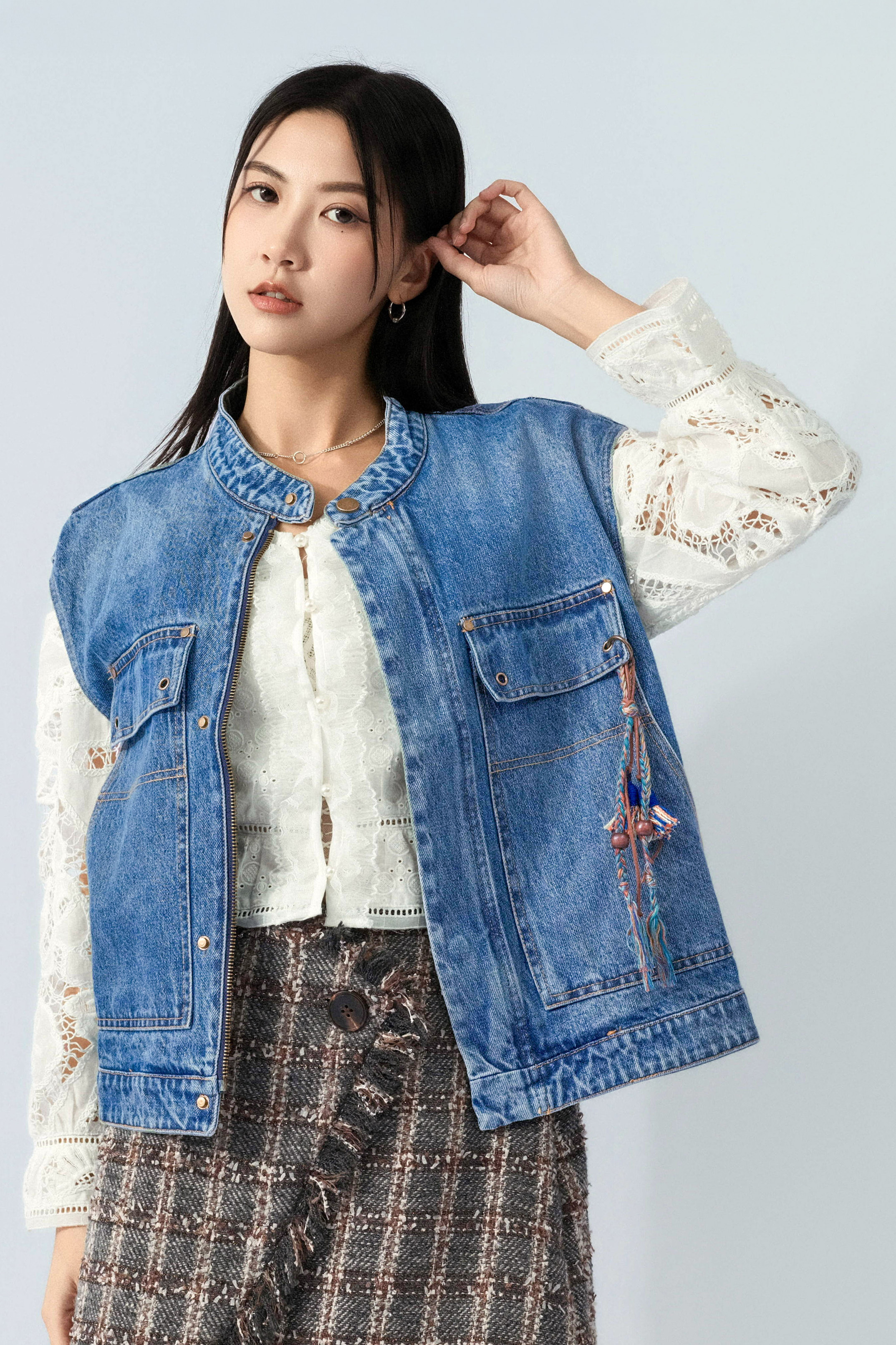 民族吊飾牛仔背心外套（預購產品）